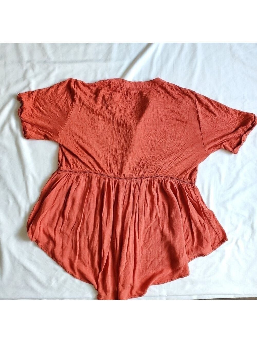 Anthropologie Burnt Orange V Neck Flare Top Large Petite - Picture 3 of 11